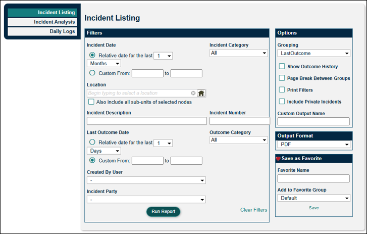 Incident Listing